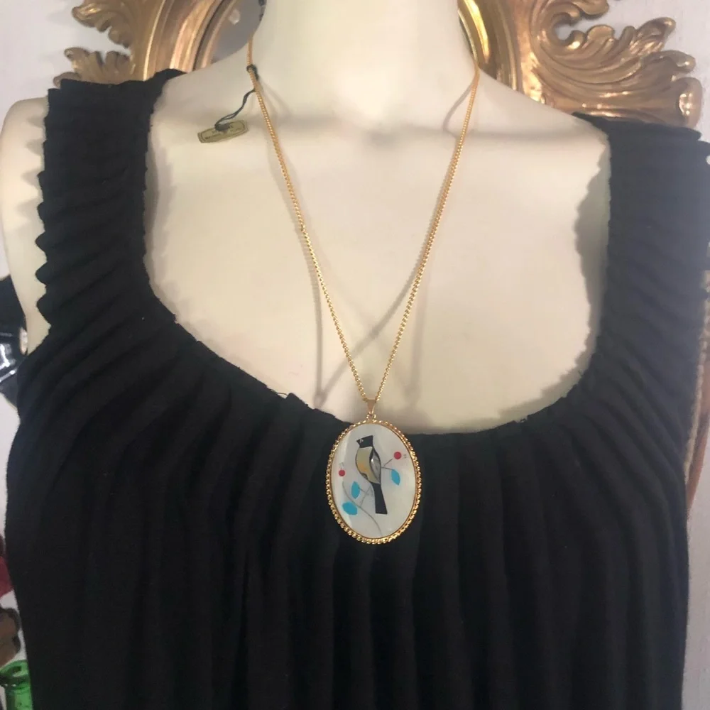 Vintage Mother of Peal Bird Inlay Necklace